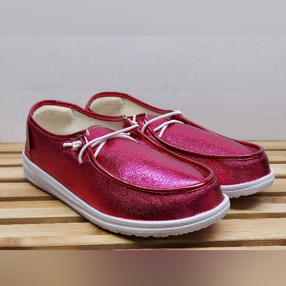 Corkys Womens Pink Crinkle Metallic Kayak Casual Shoes Size 7